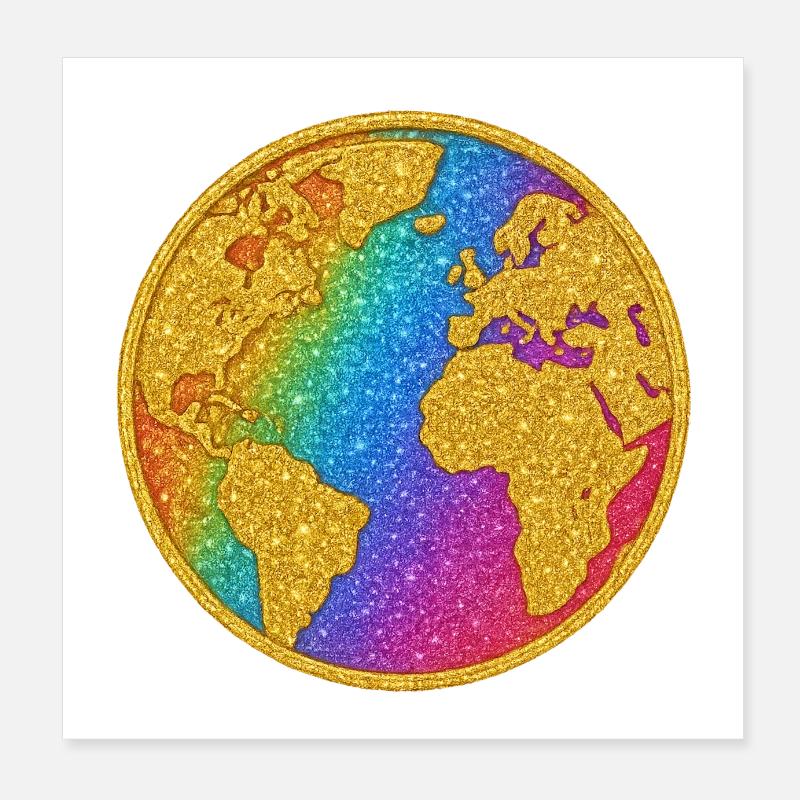 Glitter Earth World Glitter Gold Sequins Poster 8" x 8" (20x20 cm)