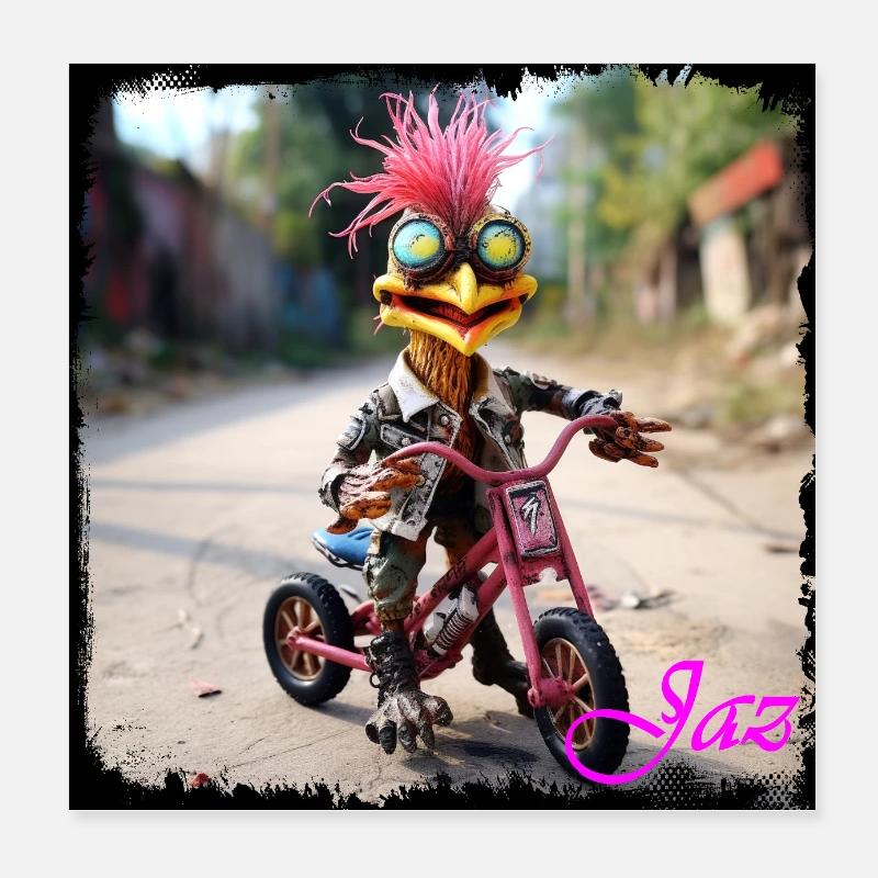 Monstre évadé à vélo Poster 20 x 20 cm