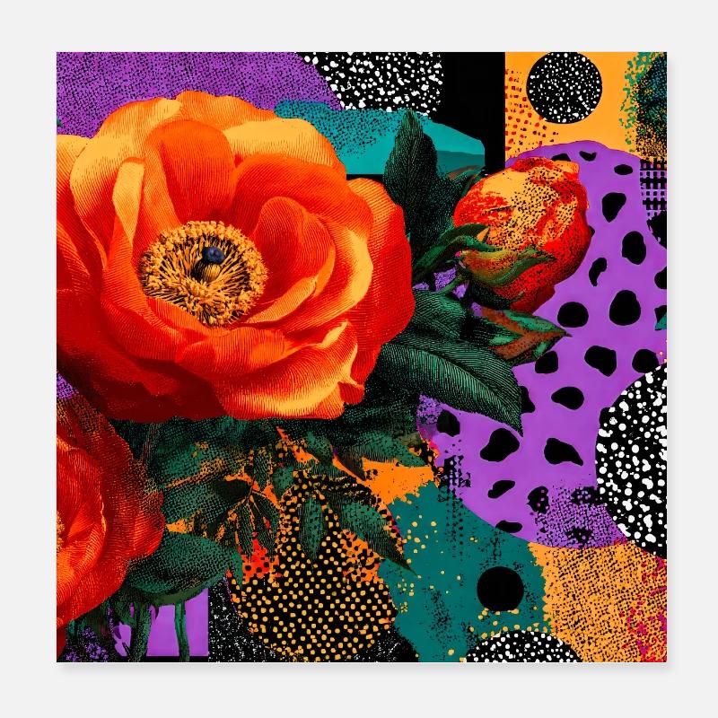 Fleurs Éclatantes sur Fond Abstractif Poster 20 x 20 cm