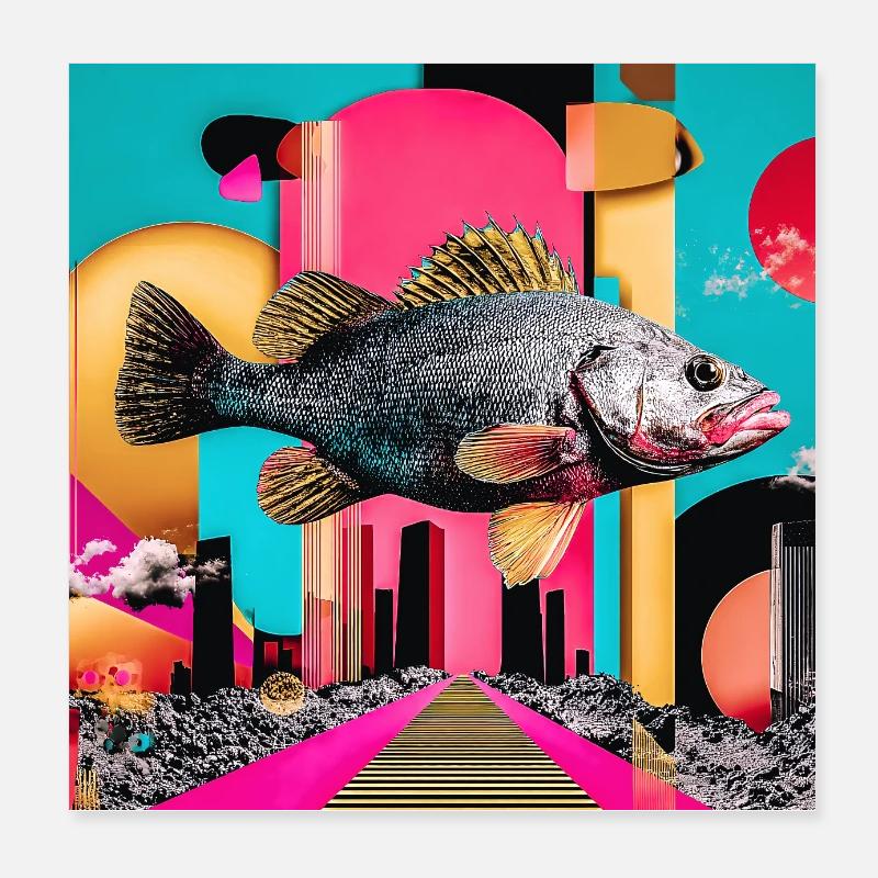Poisson flottant, collage créatif Poster 20 x 20 cm