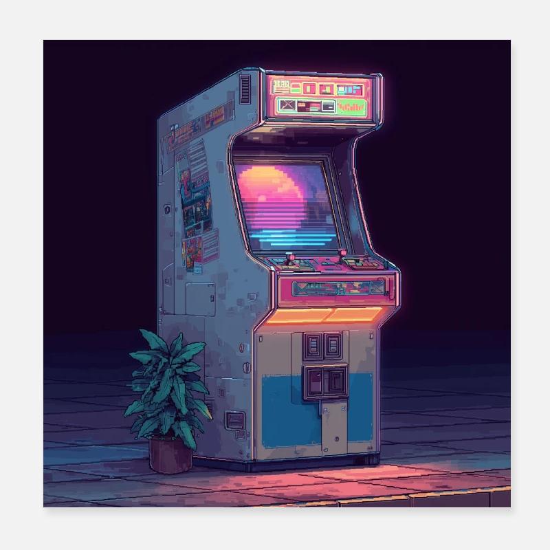 Retro Arcade Machine – Neon Gaming Vibes Poster 8" x 8" (20x20 cm)