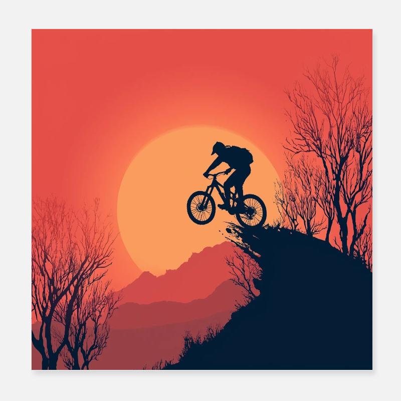 Aventure en VTT – Descente au coucher du soleil Poster 20 x 20 cm