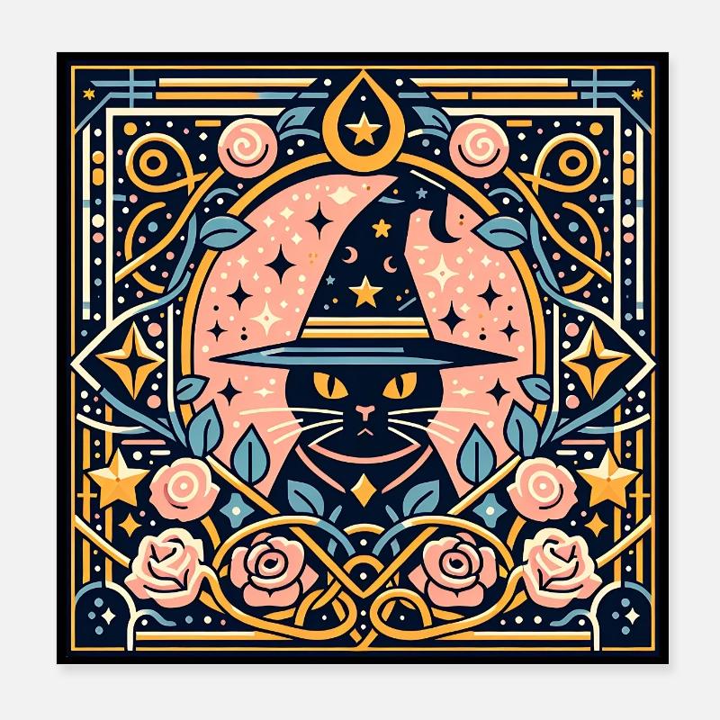 Chat Mystique - Poster 20 x 20 cm - blanc