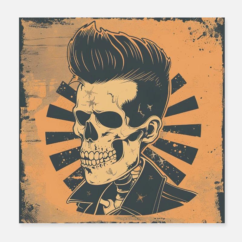 Crâne Branché avec Style Rockabilly Poster 20 x 20 cm