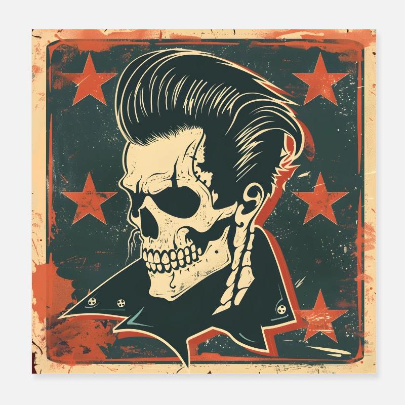 Rockabilly Rebel Skull Poster 8" x 8" (20x20 cm)