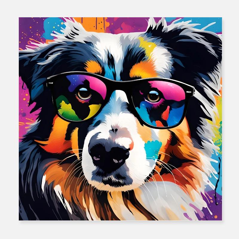 Australian Shepherd Colorful Aussi Poster 8" x 8" (20x20 cm)