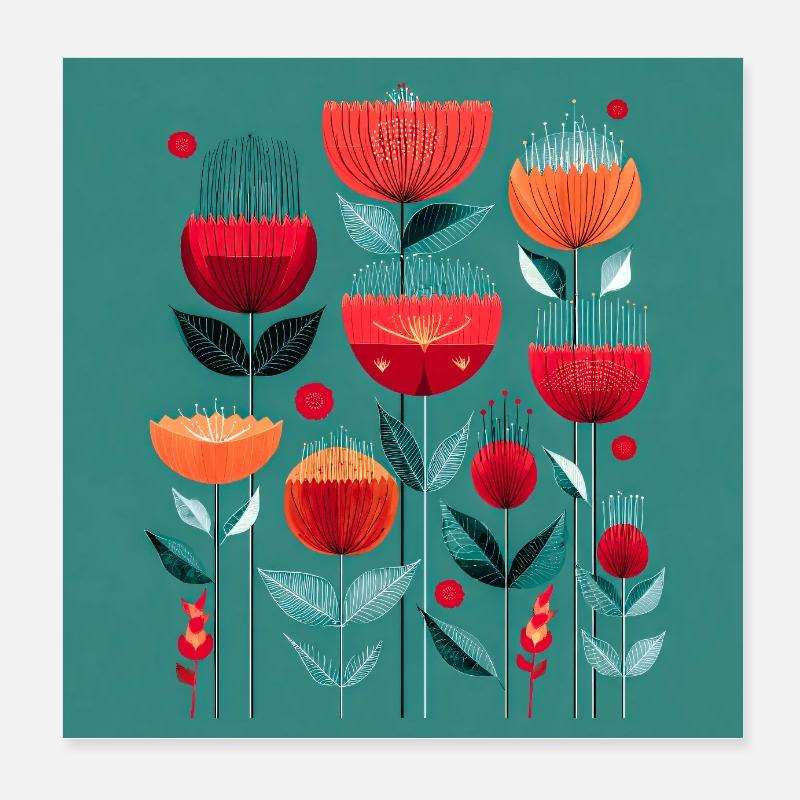 Fleurs abstraites aux couleurs vives Poster 20 x 20 cm