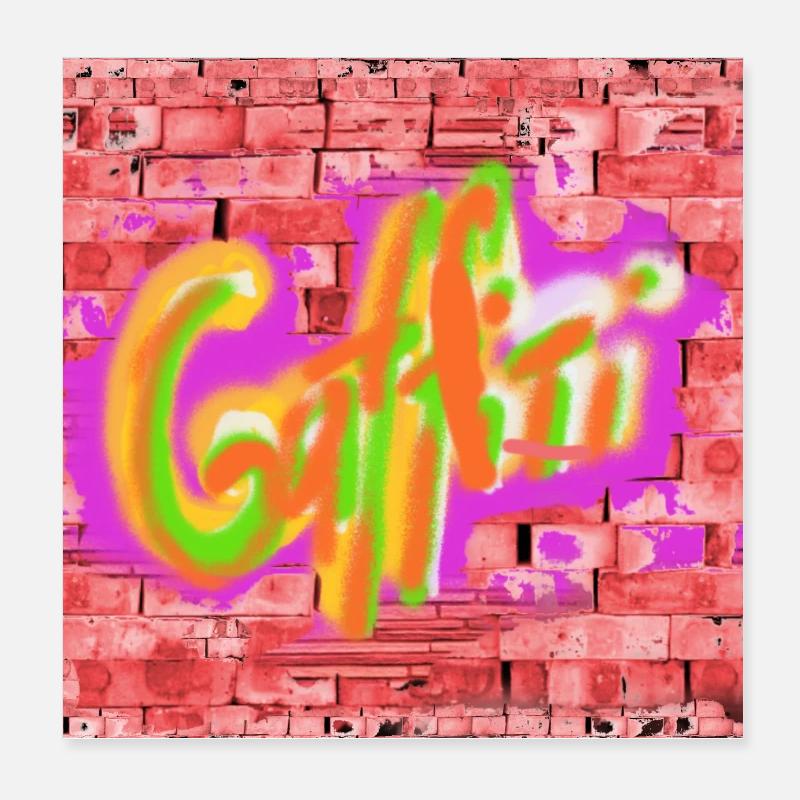 Graffitis colorés sur briques Poster 20 x 20 cm