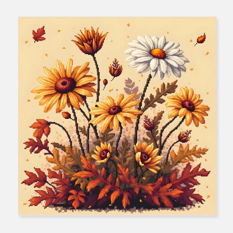 8-Bit Autumn Blooms Poster 8" x 8" (20x20 cm)