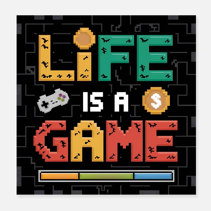 Pixel Art Live is a Game Retro Design, Gaming  Poster 8" x 8" (20x20 cm)