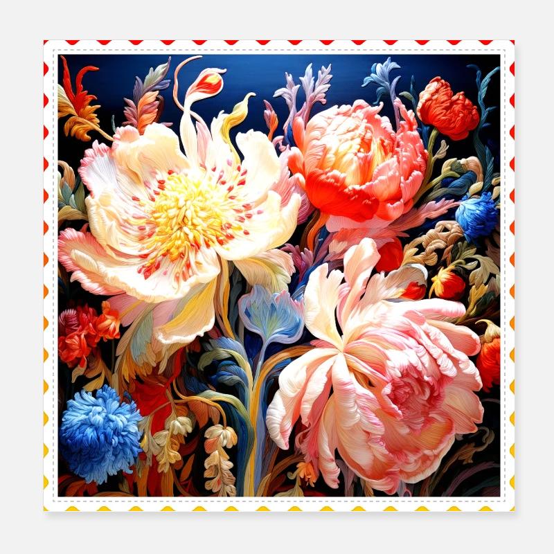 Lebendig Blumenkomposition auf dunklem Hintergrund Poster 20x20 cm