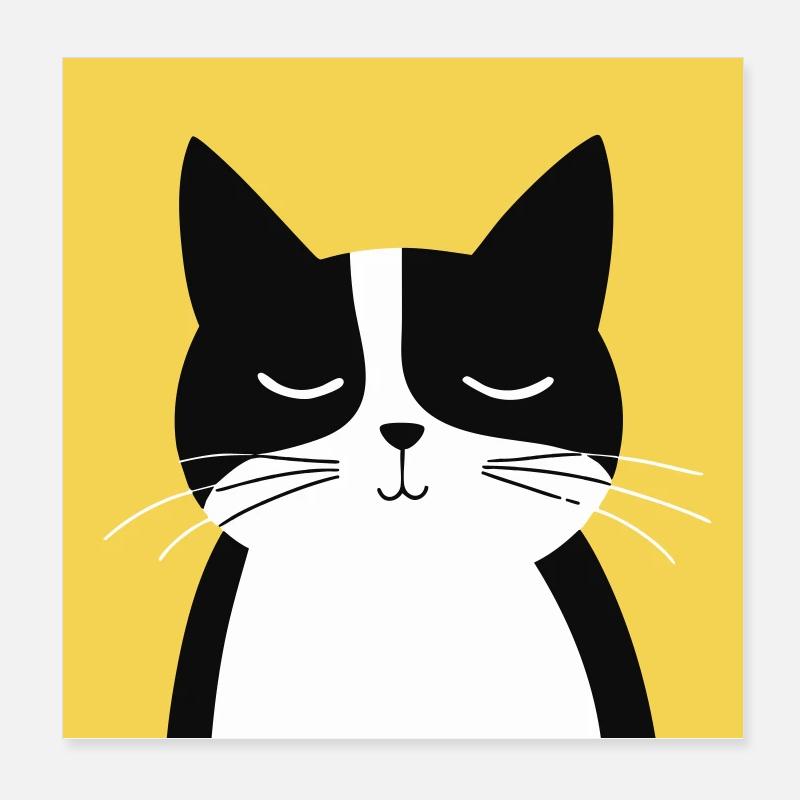 Chat noir et blanc minimaliste Poster 20 x 20 cm