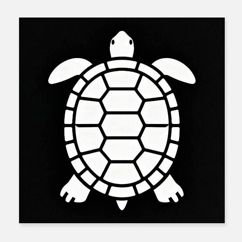 Black and White Turtle Silhouette Poster 8" x 8" (20x20 cm)