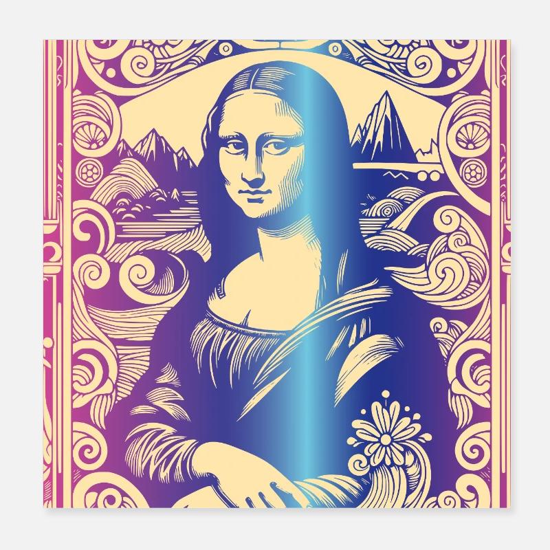 Frau Portrait mona lisa regenbogen modern paris Poster 20x20 cm