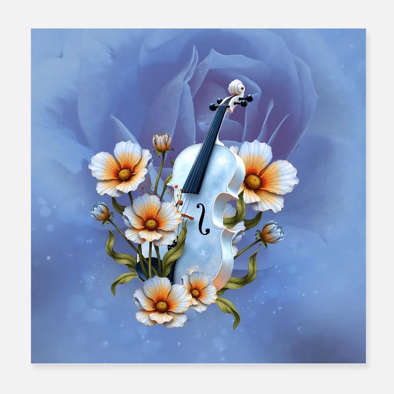 Celeste Geige mit Blumen Poster 20x20 cm