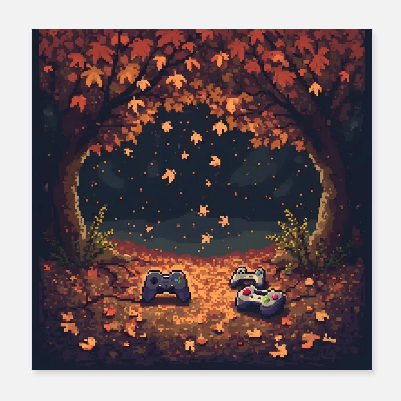 Pixel Autumn Leaves Poster 8" x 8" (20x20 cm)