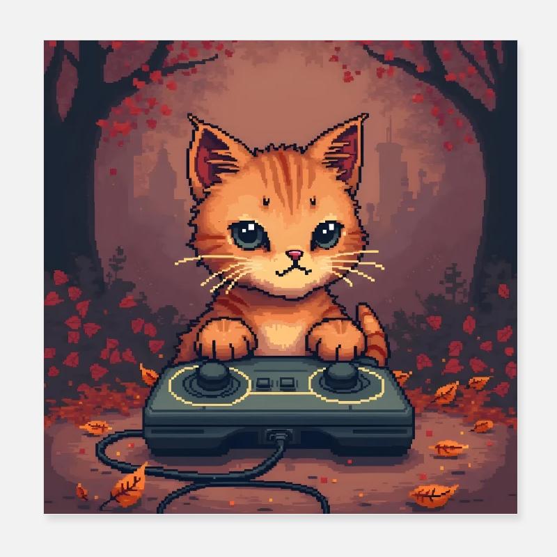 Cozy Pixel Cat Controller Poster 20x20 cm