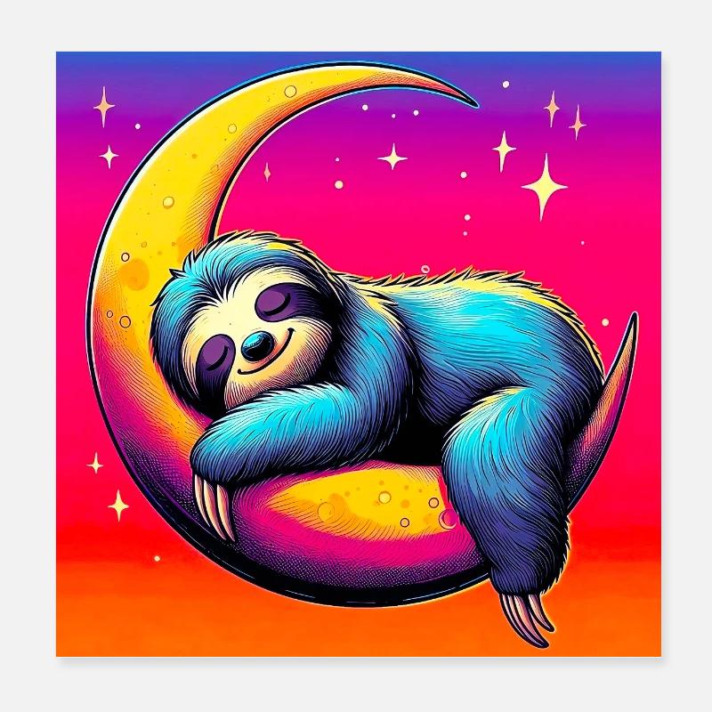 Faultier schläft auf dem Mond Poster 20x20 cm