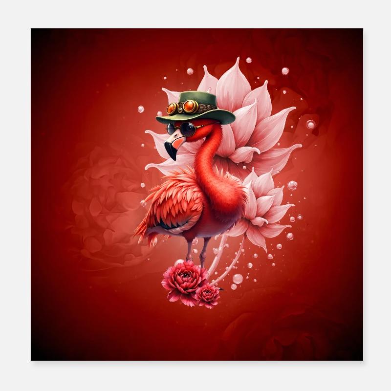 Bohemian flamingo with hat Poster 8" x 8" (20x20 cm)
