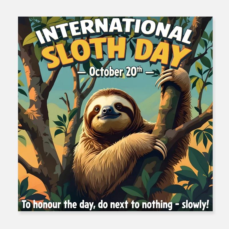 International Sloth Day – October 20th Poster 8" x 8" (20x20 cm)