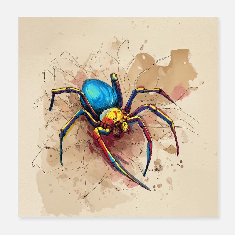 Araignée colorée dans le style aquarelle Poster 20 x 20 cm