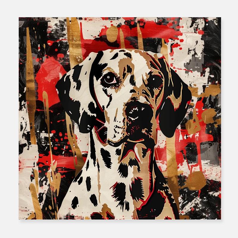 Les dalmatiens dans un jeu abstrait de couleurs Poster 20 x 20 cm