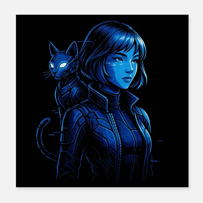 Chasseur de néons avec chat de compagnie Poster 20 x 20 cm