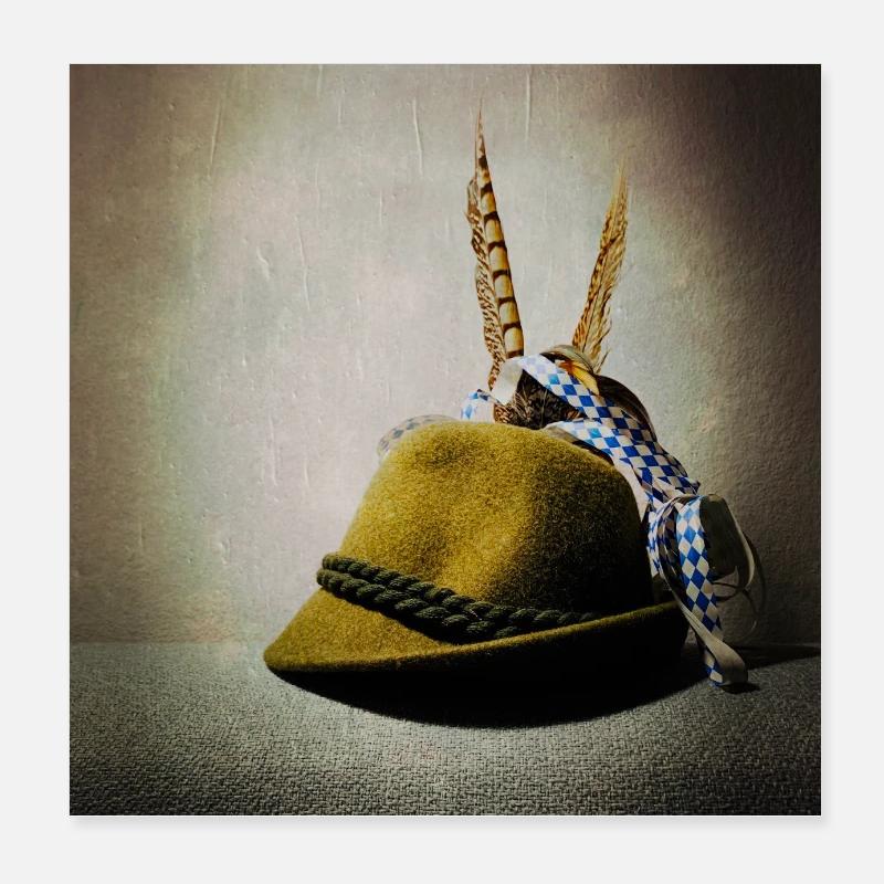 Chapeau alpin avec bande de plumes - Poster 20 x 20 cm - blanc