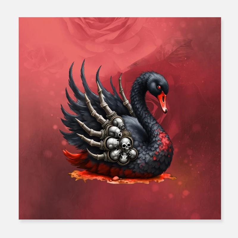 Schwarzer Schwan mit Totenköpfen Poster 20x20 cm