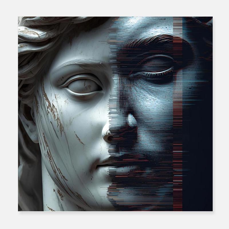 Antike trifft Glitch Poster 20x20 cm
