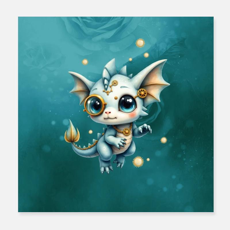 Steampunk Dragon Bleu Monocle Poster 20 x 20 cm
