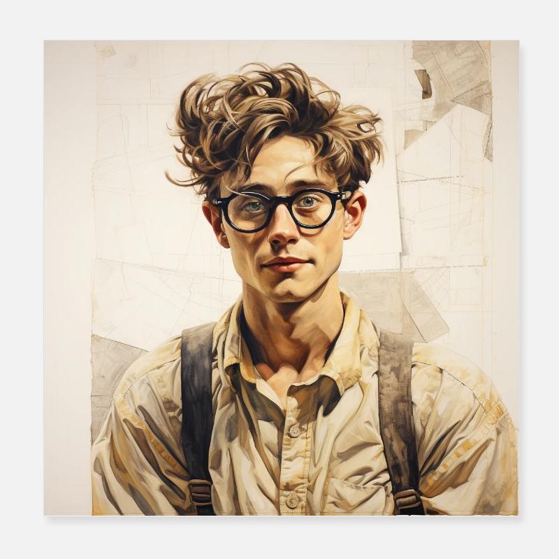 Lässig Lernender Portrait mit Brille Poster 20x20 cm