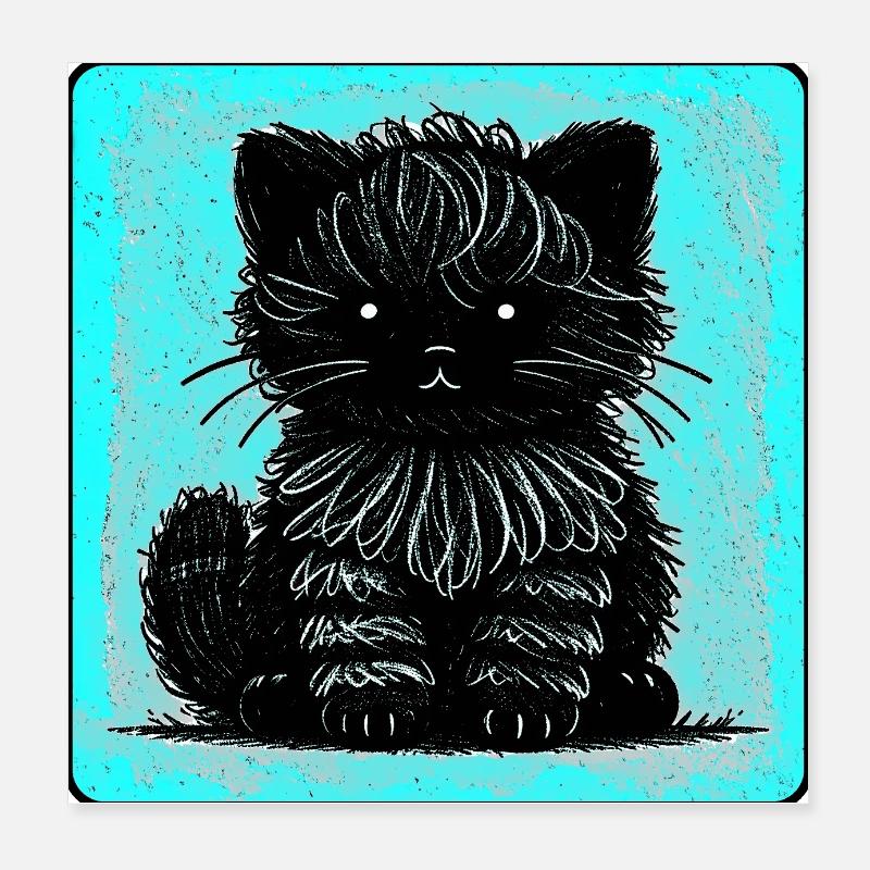 Wuschelkatze (Cyan) Poster 20x20 cm