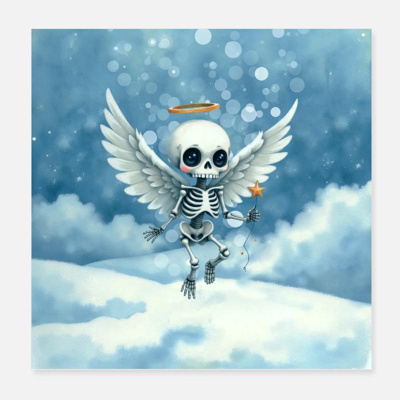 Ange squelette avec halo dans les nuages Poster 20 x 20 cm
