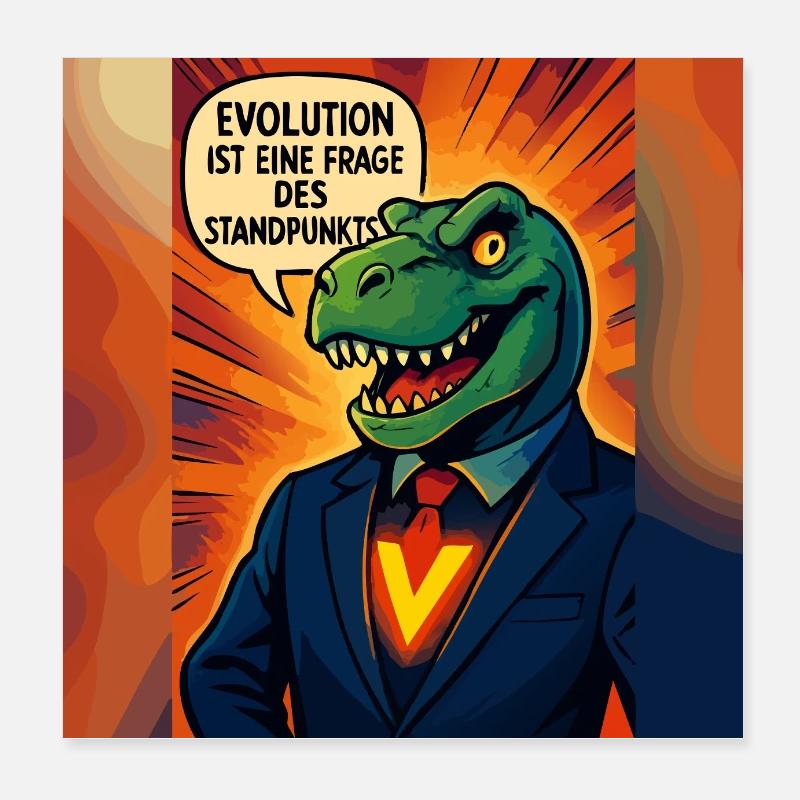 Dino im Anzug – Evolution ist Ansichtssache Poster 20x20 cm