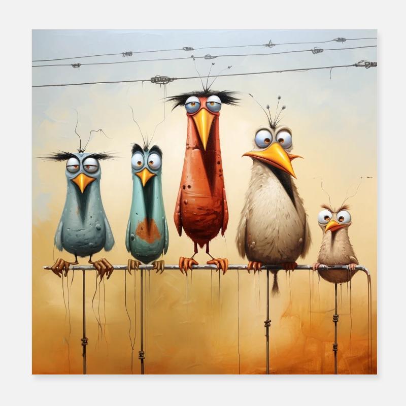 volée d’oiseaux sur un fil Poster 20 x 20 cm
