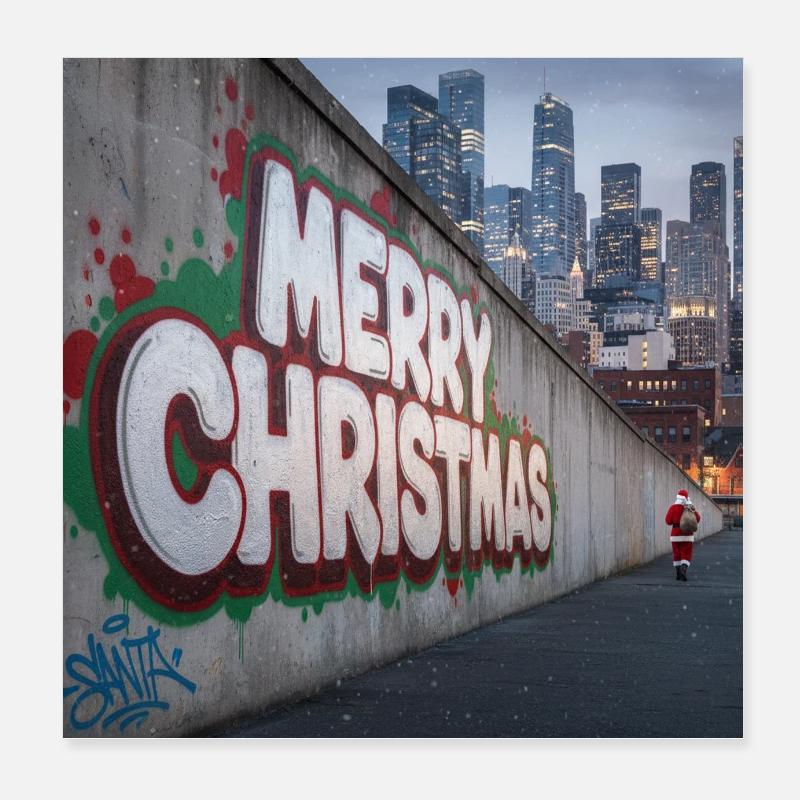 Graffiti de Noël urbain du Père Noël Poster 20 x 20 cm