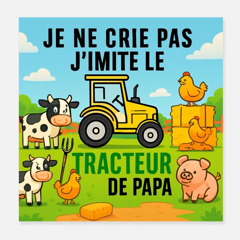 Papas Traktor und bunte Tiere Poster 20x20 cm