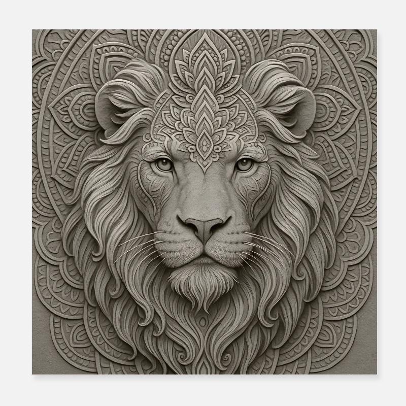 Motif du devant du mandala du lion Poster 20 x 20 cm