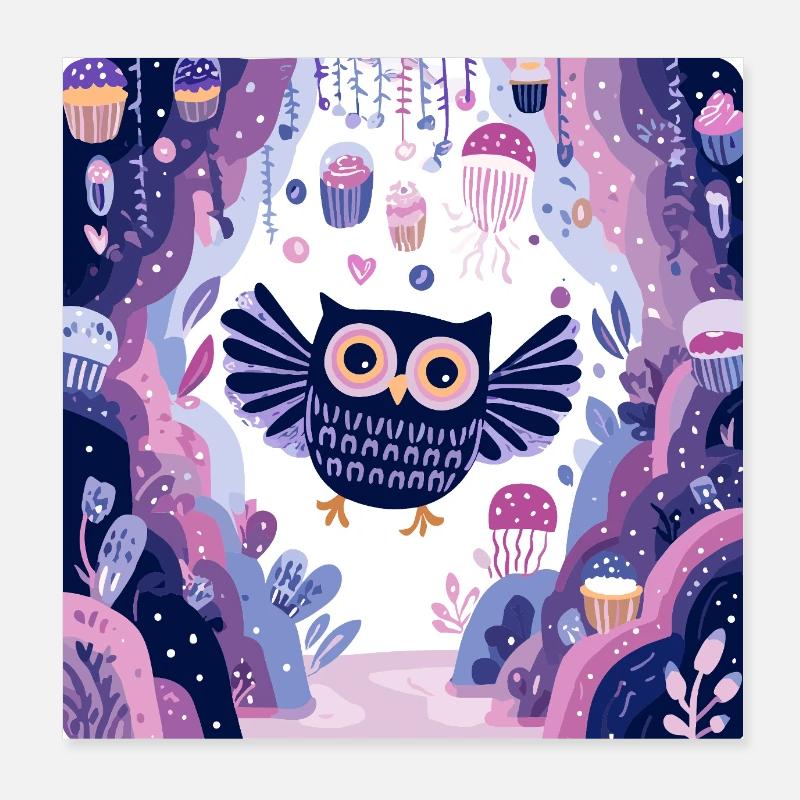 Night Forest Owl Magic Poster 8" x 8" (20x20 cm)