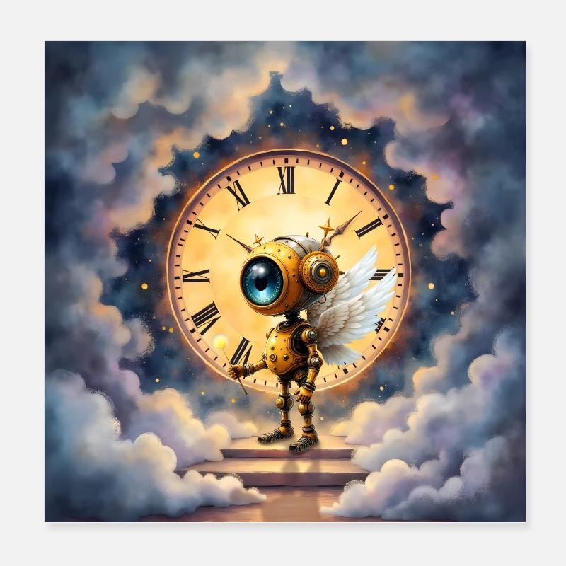 Winged Robot in Celestial Clock Poster 8" x 8" (20x20 cm)