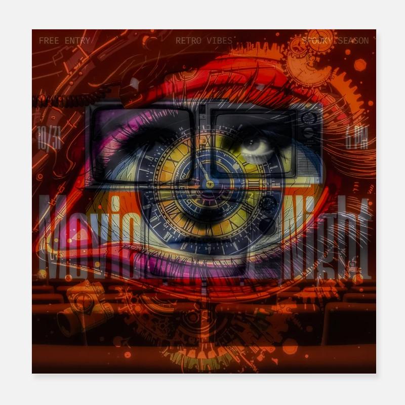Décor rétro coloré d’œil et d’horloge Poster 20 x 20 cm