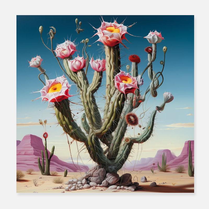 Jonc de fleur de cactus du désert Poster 20 x 20 cm