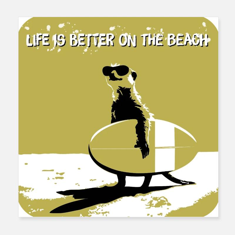 Sympa suricate avec planche de surf Poster 20 x 20 cm