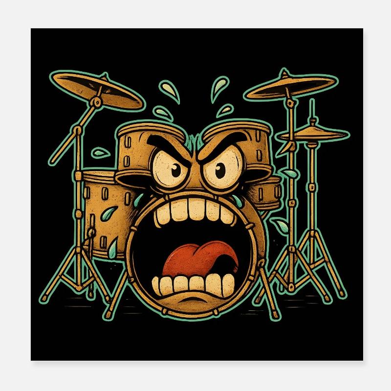 Wütendes Drumset Cartoon - Poster 20x20 cm - Weiß