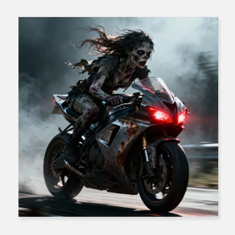 Zombie rider on rusty machine Poster 8" x 8" (20x20 cm)