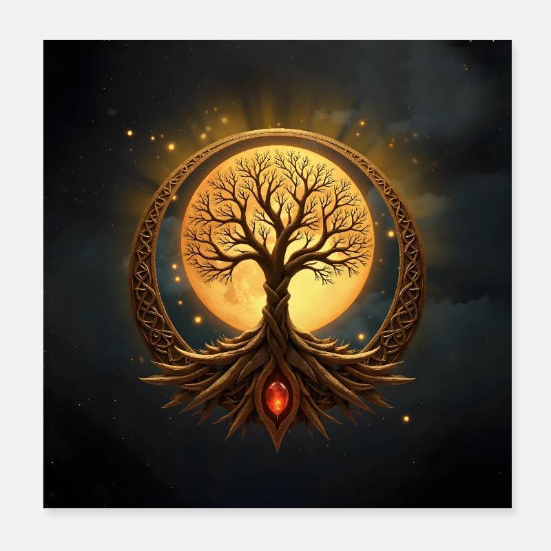 Golden Circle Moon Tree Poster 8" x 8" (20x20 cm)
