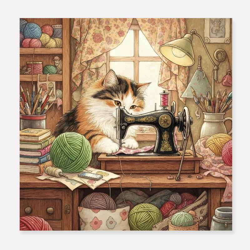 Câlins à la machine à coudre de Cat Studio Poster 20 x 20 cm