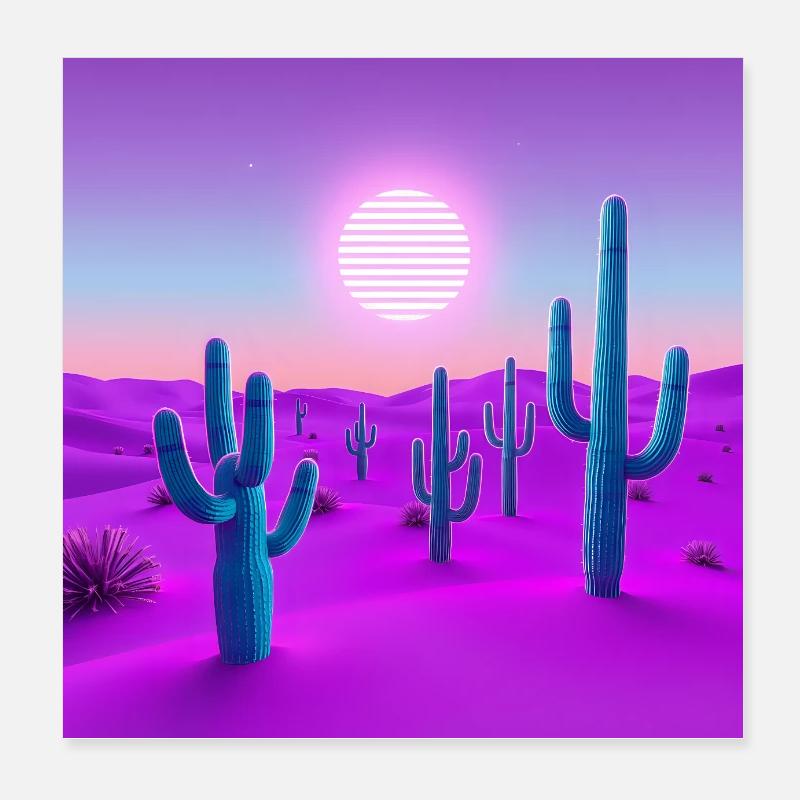 Coucher de soleil dans le désert néon Poster 20 x 20 cm