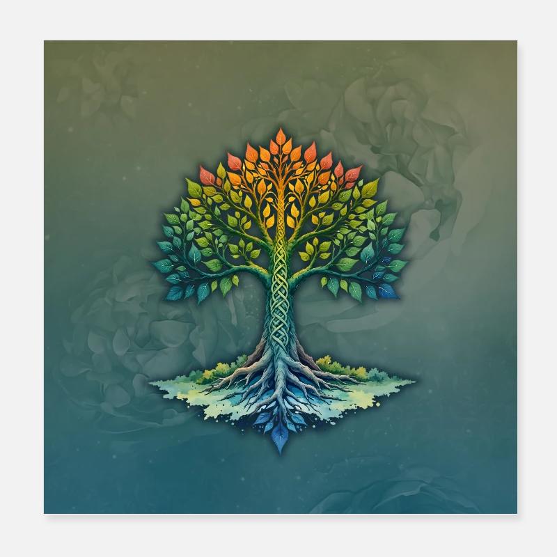 Arbre arc-en-ciel tressé Poster 20 x 20 cm